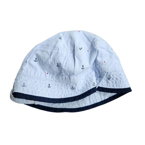 Janie and Jack Infant Cotton Reversible Bucket Hat Embroidered Whale & Anchors - Picture 5 of 7
